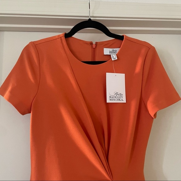 NWT Belle Badgley Mischka Dress Devin Stretch Crepe Short Sleeve Orange -size 2 - Picture 6 of 6